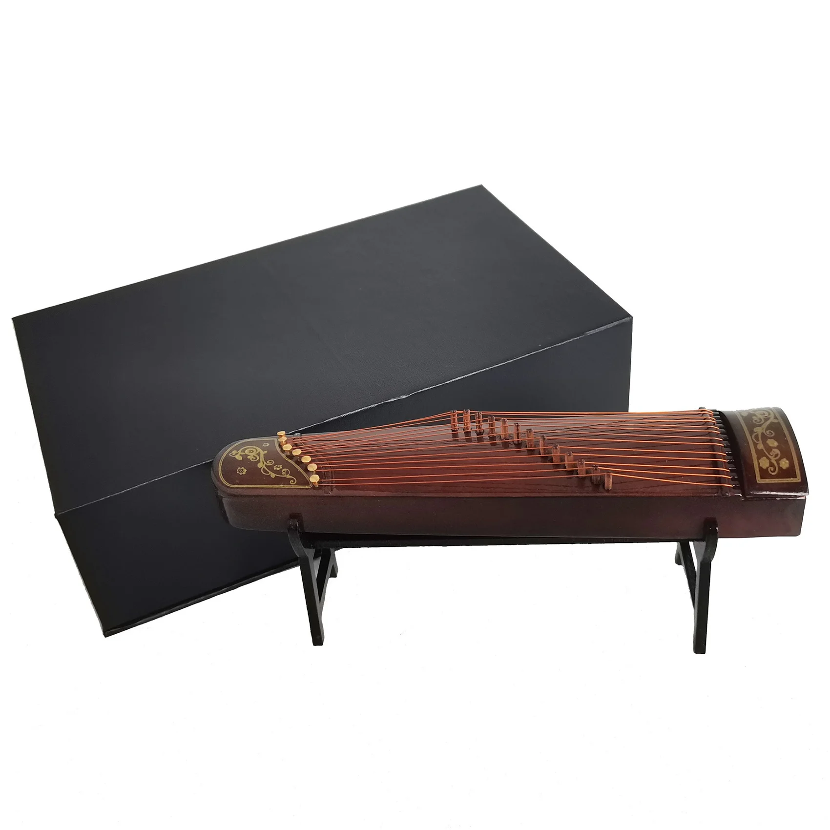 Mini Guzheng Retro Simulation Musical Instrument 1:12 Dollhouse Miniature Ornaments Model Landscaping Decorations Crafts