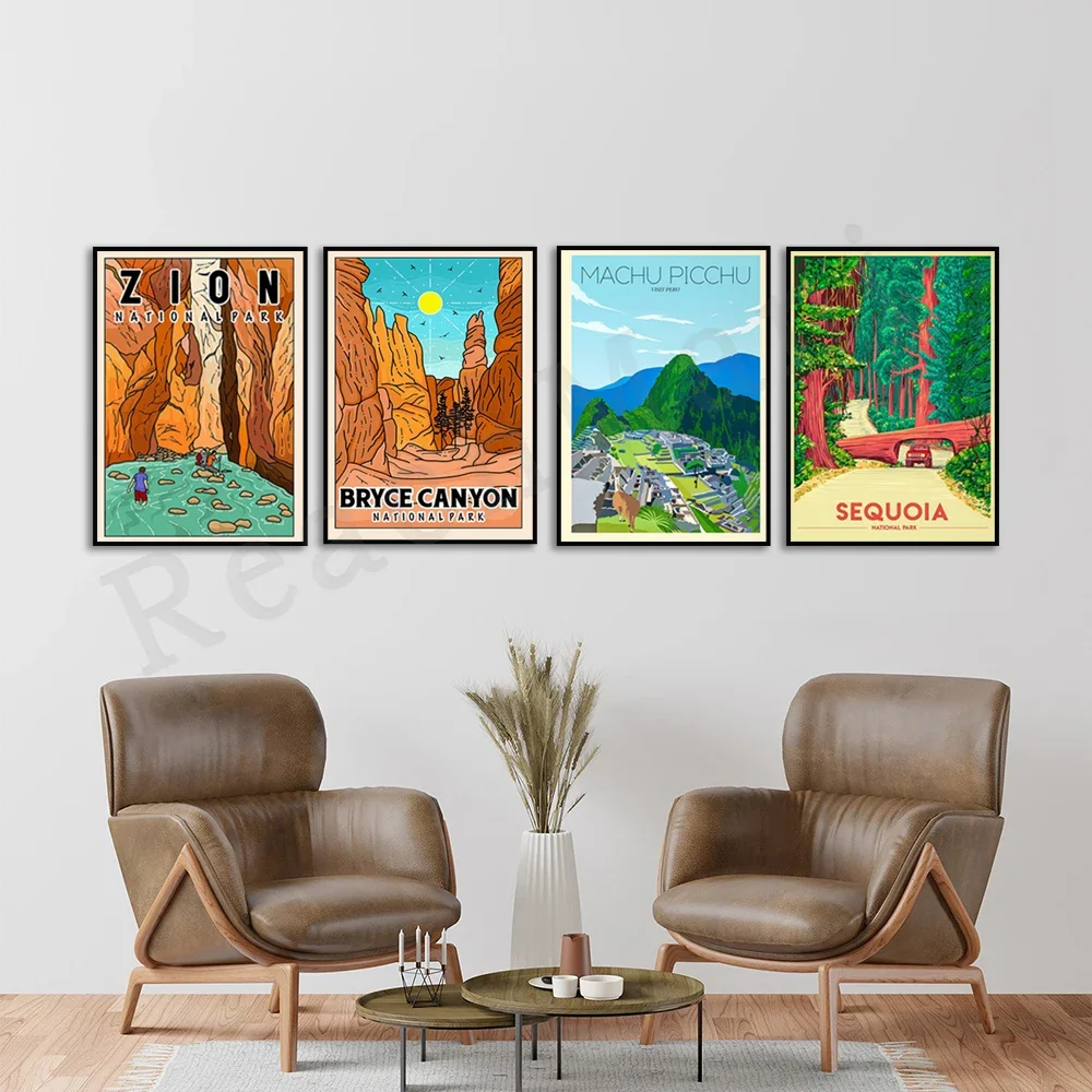 Zion, Bryce Canyon, Acadia National Park, Sequoia National Park, Machu Picchu Peru Travel Poster, Travel Gift Home Decor