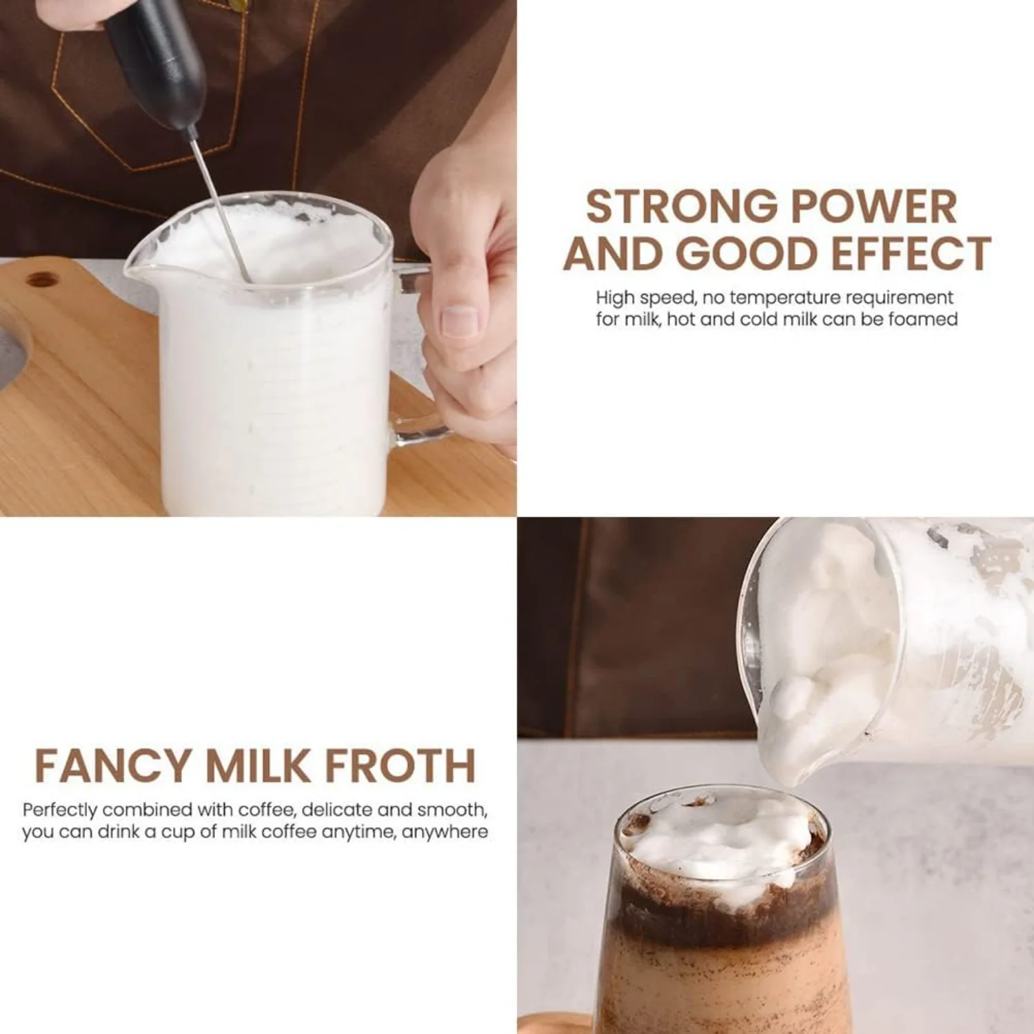 عصا رغوة الحليب اليدوية الصغيرة 19000 دورة في الدقيقة، رغوة الحليب التي تعمل بالبطارية لكريمة القهوة واللاتيه والكابتشينو (أسود)