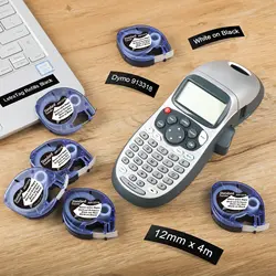 6pack White on Black Replace for DYMO LetraTag Refills Black Plastic 12mmx4m Compatible for Dymo Label Maker LT-100H Label Tape