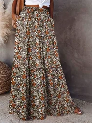 2025 New Bohemian style printed women's skirt, with elastic belt design and pockets