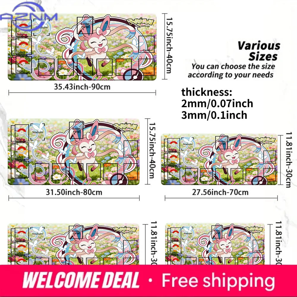 

Pokemon Sylveon Playmat TCG 2mm/3mm Thick Non-Slip Trading Card Game Mat with Zones Multi-Size