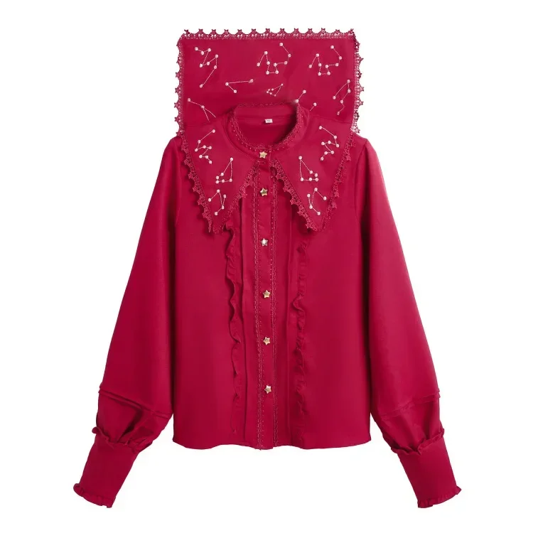 Sweet Constellation Embroidered Lolita Shirt Sailor Collar Chiffon Blouse for Women
