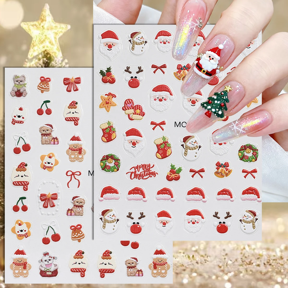 2/4 ورقة 5D عيد الميلاد مسمار الفن ملصقات سانتا كلوز ثلج الرنة هدية مسمار الشارات ذاتية اللصق لطيف عطلة