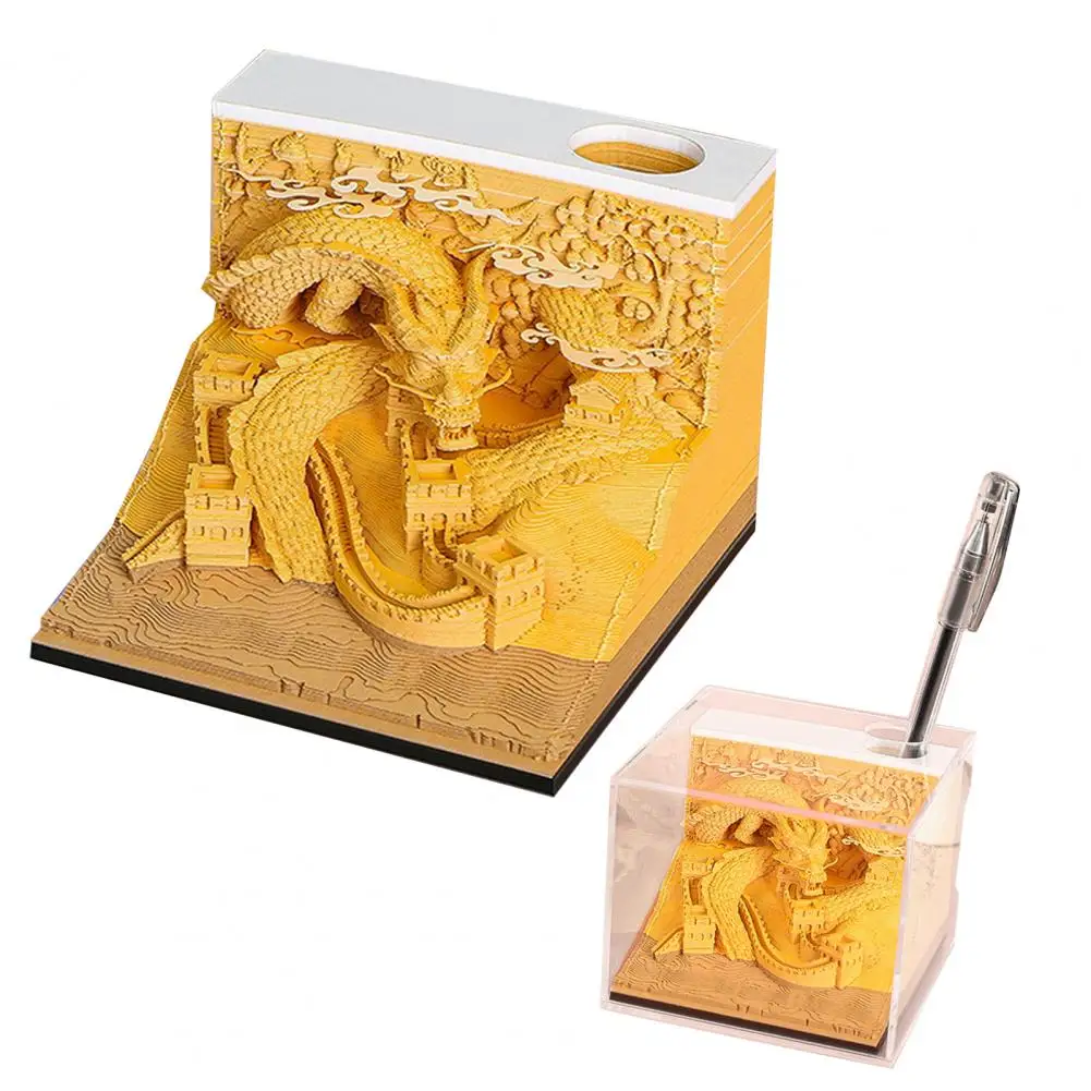 Engraving Dragon Note Lamp Dragon Memo Pad Lamp for Good Luck Blessings 3d Decorative Desktop Notepad with Sticky Notes