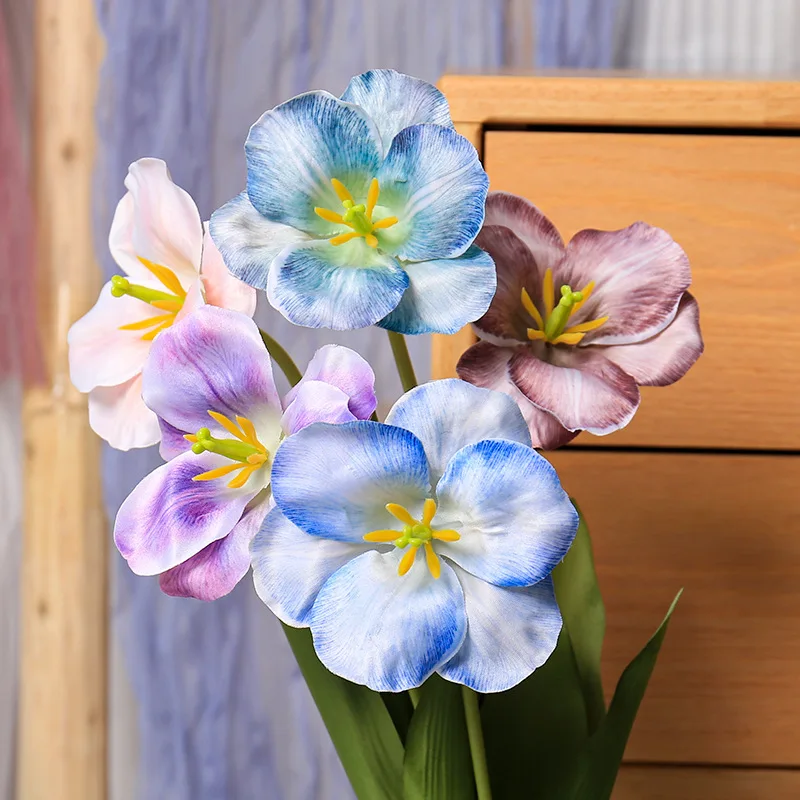 5 قطعة 54 سنتيمتر الوجه توليب التدرج متعدد الألوان زهرة اصطناعية الزفاف الديكور التصوير الدعائم قماش حريري اصطناعي ورد صناعي #1