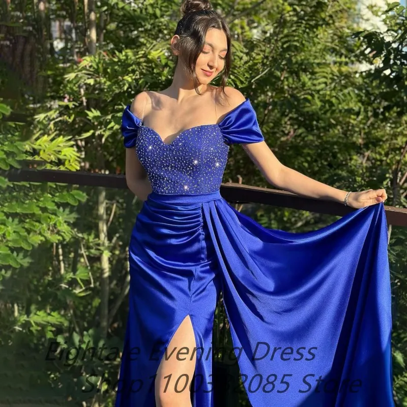 Eightale Customized 2025 Royal Blue Mermaid Prom Dress Off Shoulder Beaded Evening Dress Women Formal Party Gown