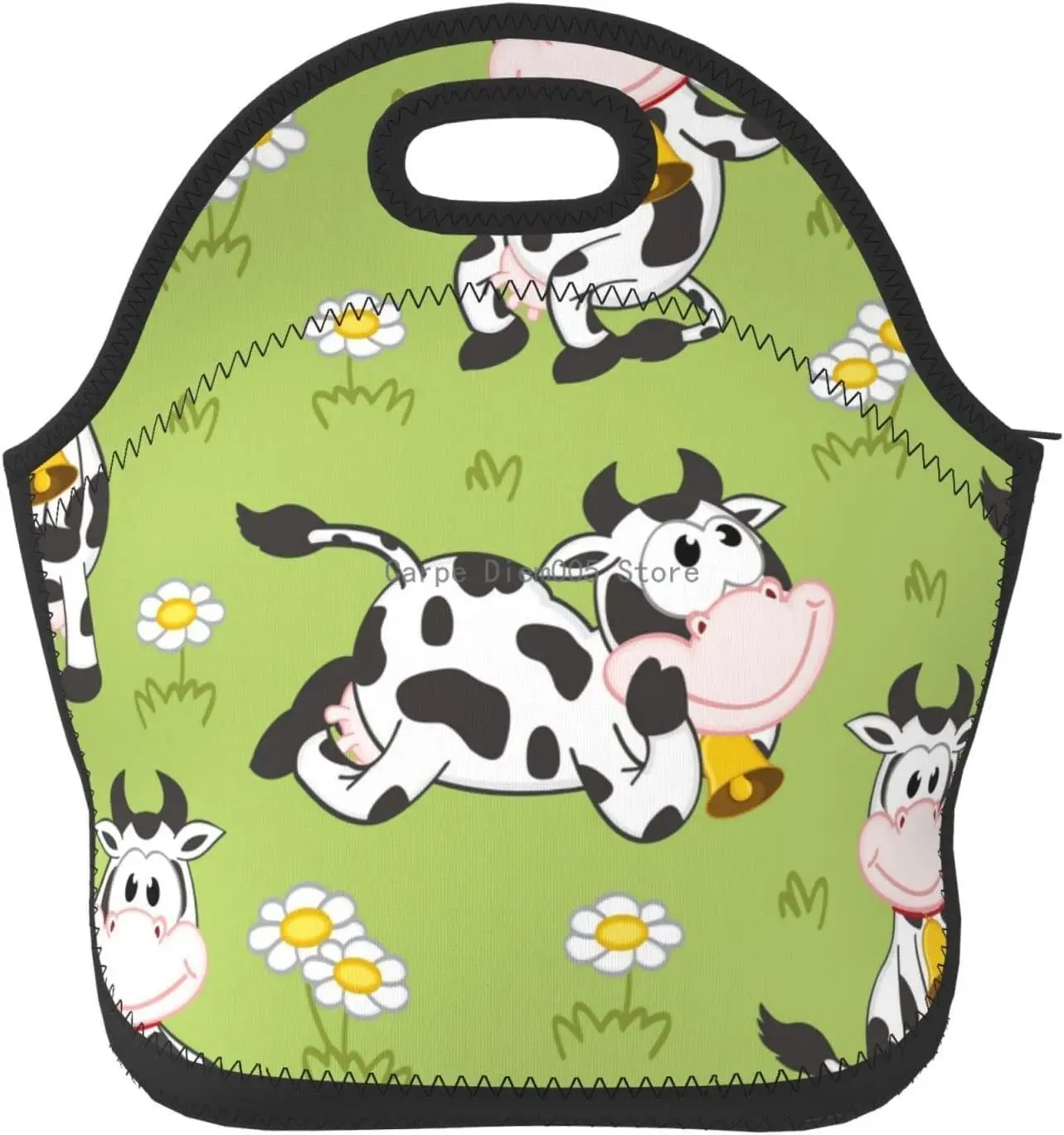 Divertidas bolsas de almuerzo de vaca Neo-Prene mujeres hombres Ther-Mal aisladas reutilizables lavables Pic-Nic Tote lonchera