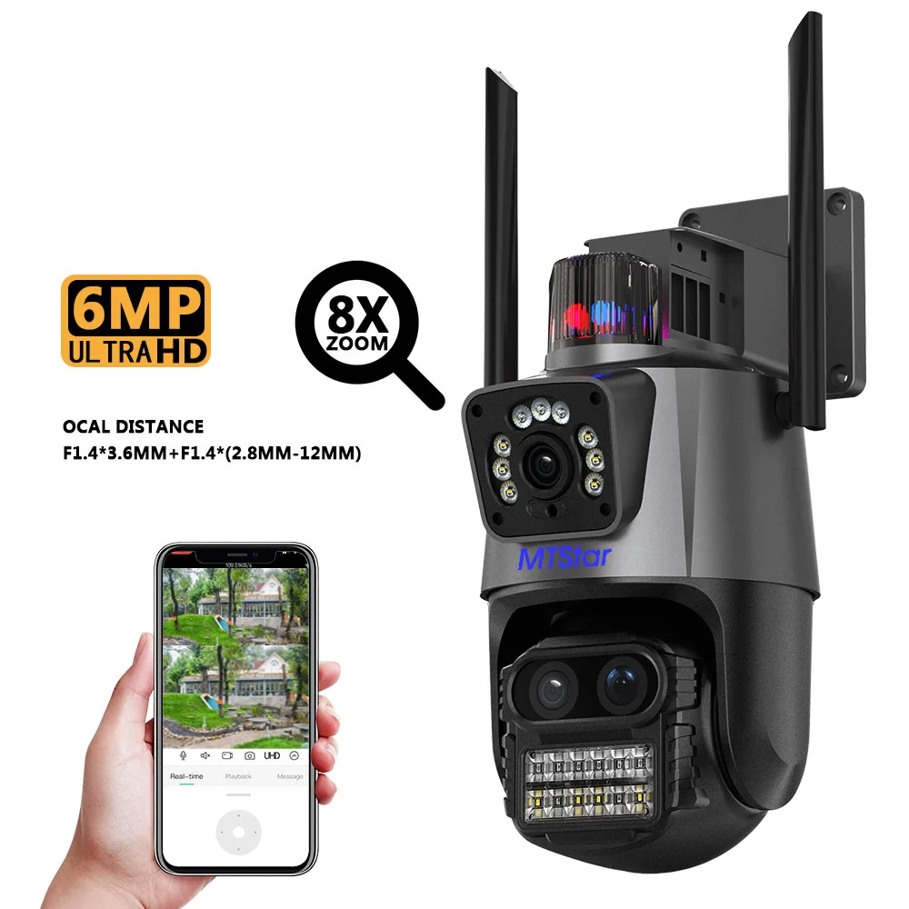 icsee camera dual image display multi eye wifi ptz cor das estrelas som e luz alarme rastreamento humano vigilancia 360 01