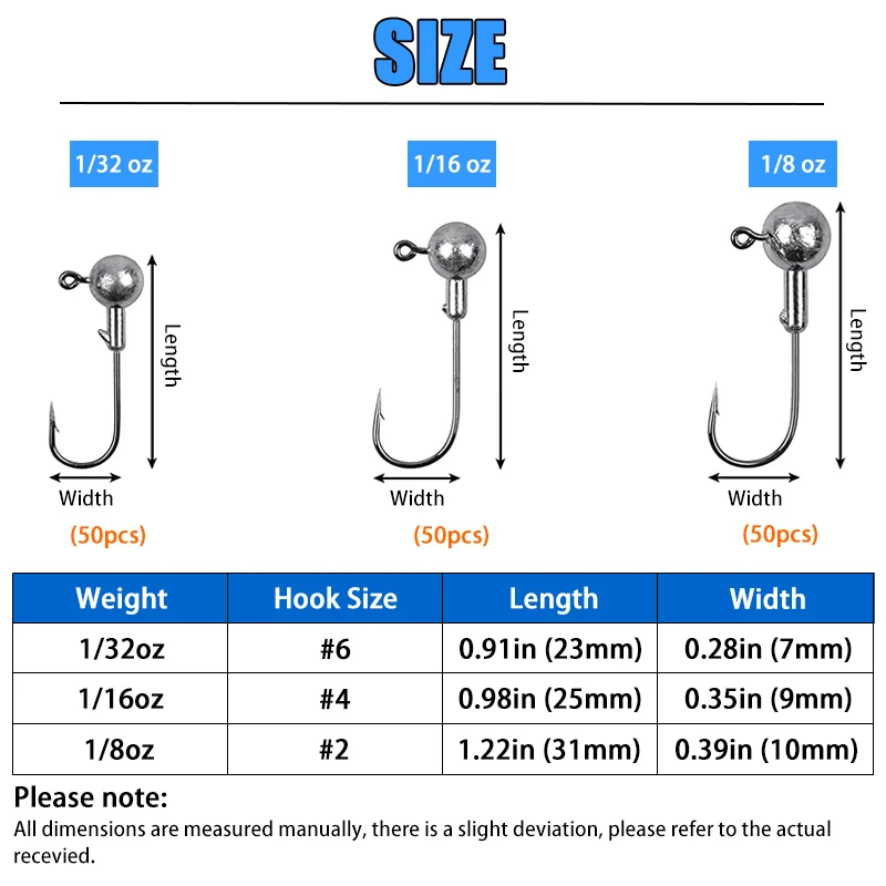 50 шт. свинцовые джиг-головки, рыболовные крючки 1/32 1/16 1/8 унций, рыболовные приманки для окуня Crappie, аксессуары для рыбалки, джиг-головки