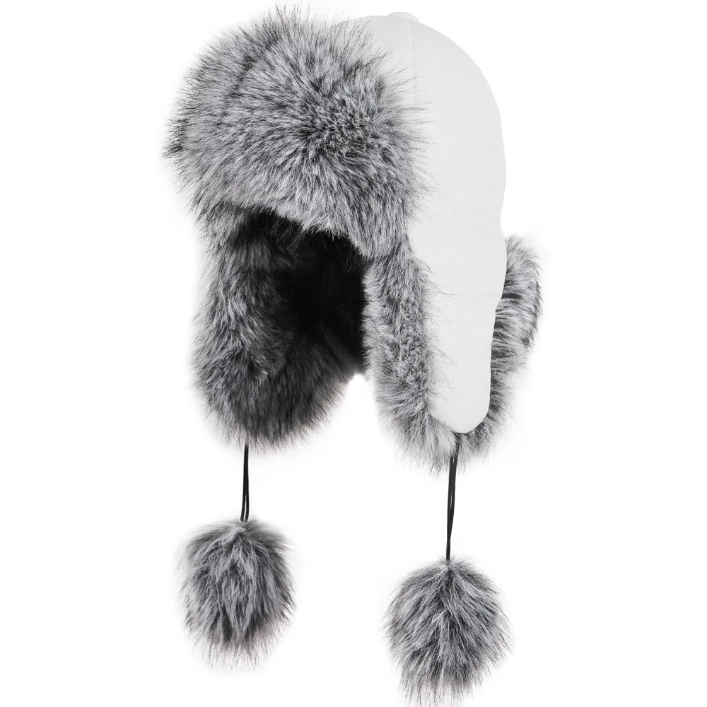 

Women Faux Fur Trapper Hat with Pompoms Warm Classic Ear Flaps Fuzzy Bobble Cap Warm Outdoor Ski Snow Cap for Women and Men