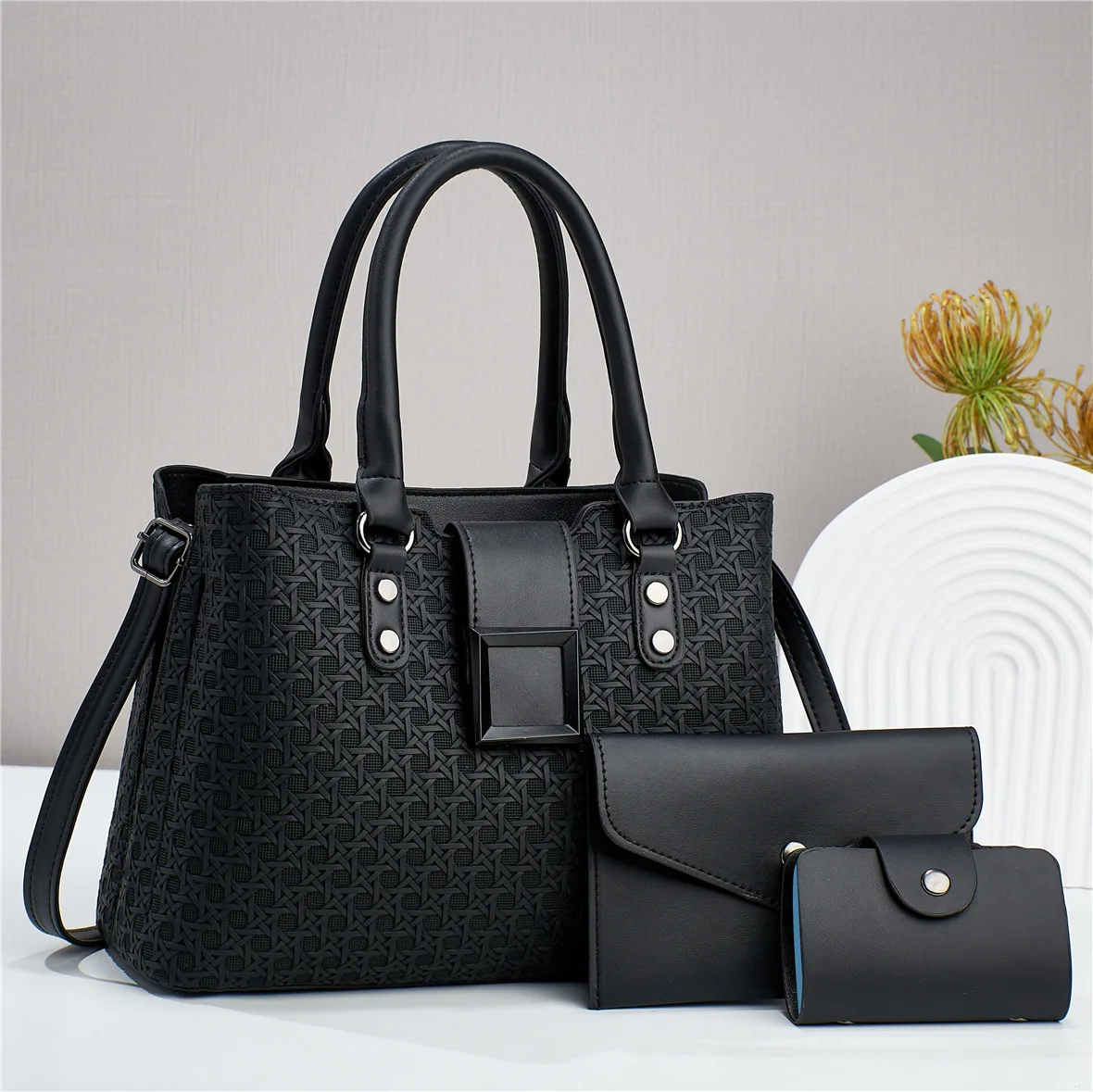 Weaving Texture Ladies Business Tote Handbag High Quality Light Luxury Crossbody Composite Bag Retro Fashion Single-shoulder Bag