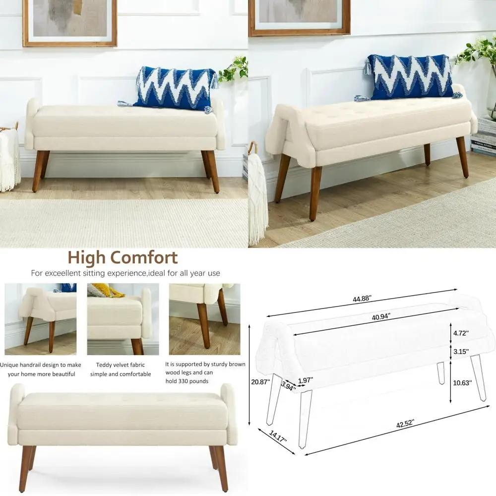 مقعد مسند ذراع مخملي مبطن بأرجل متينة باللون البني الداكن لغرفة النوم وغرفة المعيشة #1