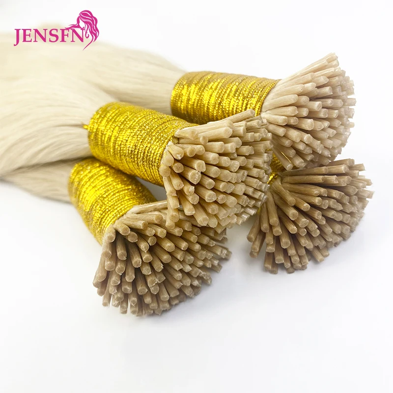 

JENSFN Straight Virgin Human Hair Fusion I Tip Hair Extensions 18"-24" Inch 1g/Strand Keratin Capsule Natural Human Hair #613