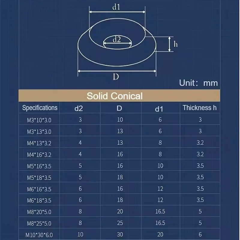 M3 ~ M10 304 Stainless Steel Solid Conical Washer Countersunk Concave-Convex Washer Fish Eye Gasket