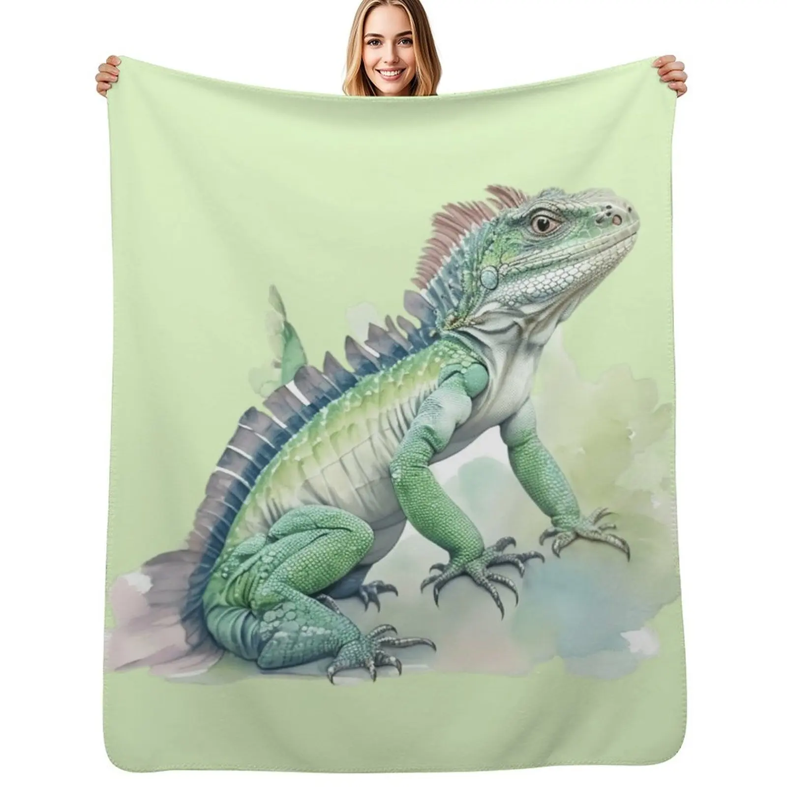 watercolor style, animal sticker Animals Series - cute iguana - pleasant iguana - animal wearing clothes Throw Blanket