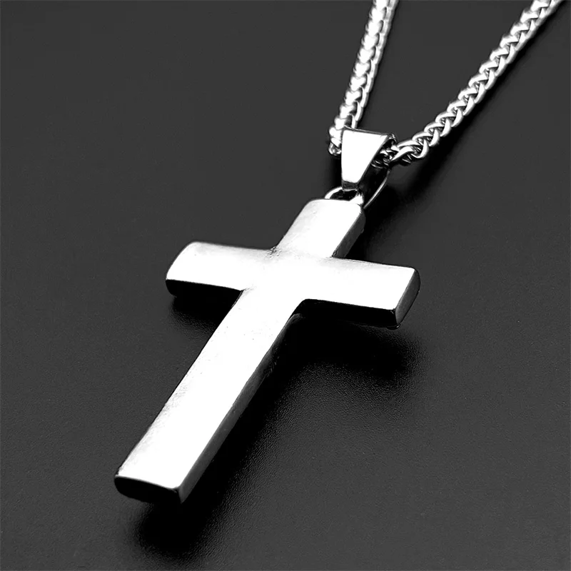 Jesus Cross Crucifix Stainless Steel Pendant Necklace for Women Men Gold Color Rhinestones Chain Christian Amulet Jewelry Gift