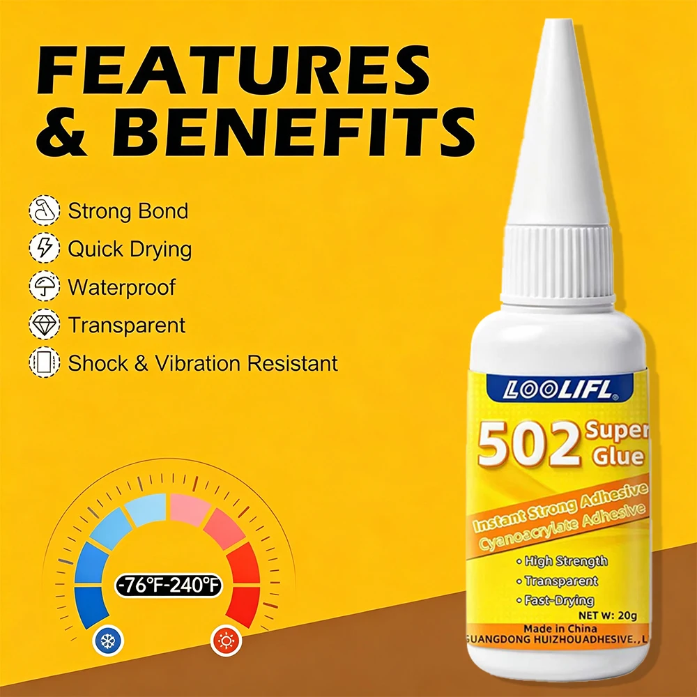 LOOLIFL 502 Super Glue 20g Instant  Adhesive Fast Drying Transparent Strong Glue for Metal  Plastic  Leather Ceramic Wood Repair