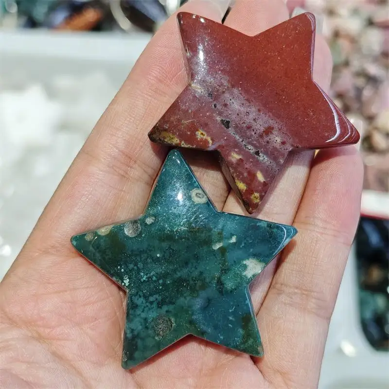 Natural Ocean Jasper Star Carving Healing Fengshui Stone Gemstones Home Decoration Holiday Gift 2PCS