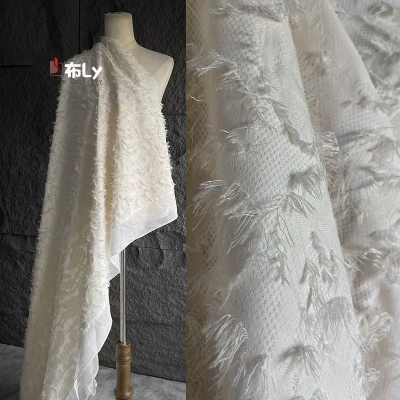 

Tassel jacquard fabric composite breathable texture cut flower Chinese style Hanfu skirt clothing designer fabric transformation