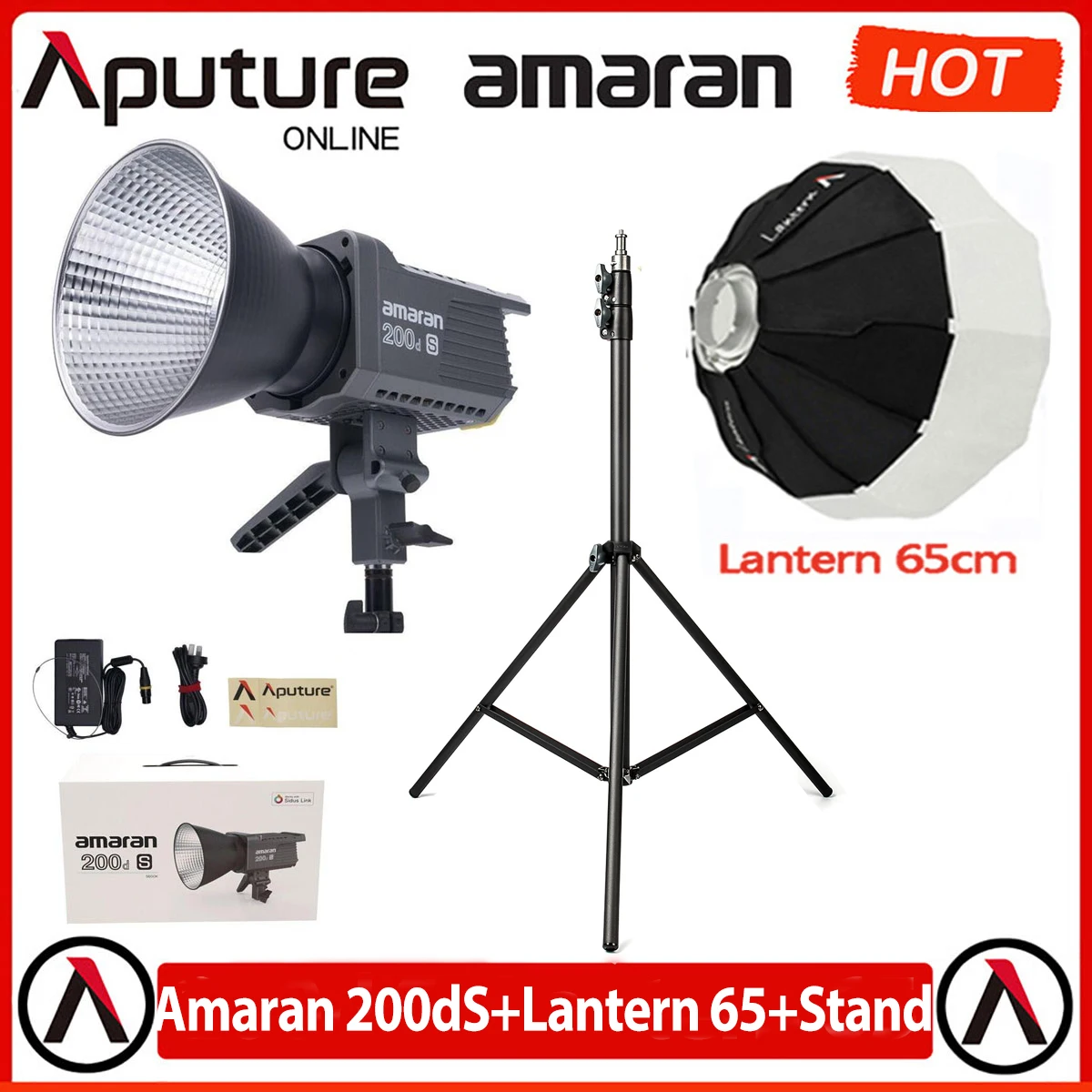 Aputure Amaran 200d S+ Lantern 65 CM+2M Stand, 200W 5600K Daylight Photography Lighting Bowens Mount with Sidus Link APP Control