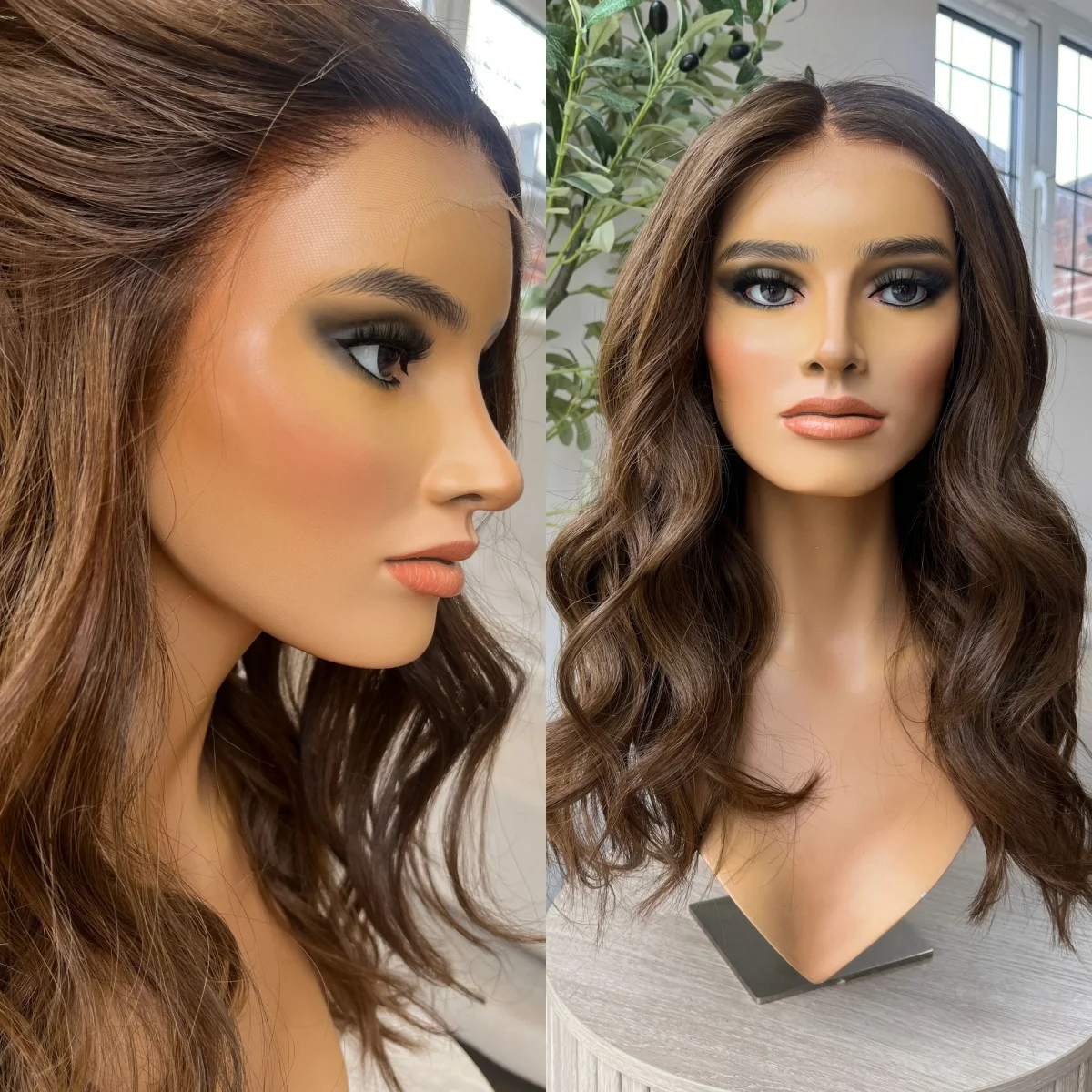 20 Inches 13*4HD Lace Front Wig Natural Wavy Lace Wigs Medium Length Synthetic Futura Fibre Brunette Brown Cosplay Wig for Women