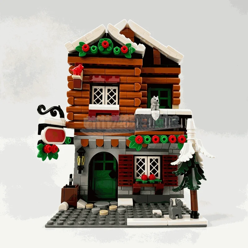 1135PCS Alpine Lodge Modular Building Blocks Winter Mountain Cabin House Model DIY Assembly Creative Display Festival Gift Toy