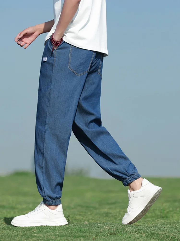 

Ice Silk Loose Fit Summer Thin Denim Jeans Men's Harem Pants Breathable Cool Feeling Long Trousers Youth Faion