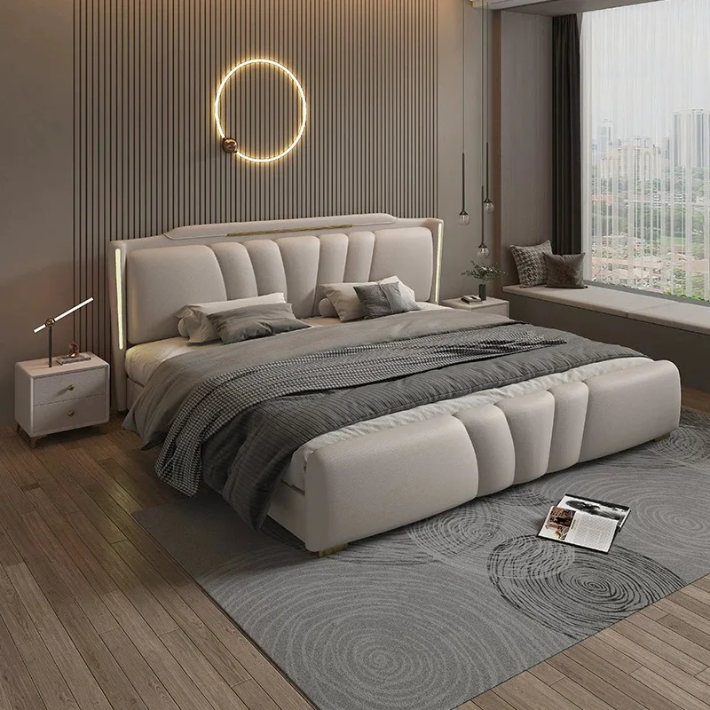 

150 X 200cm Luxury Double Bed King Size Frame Base Decoration Queen Double Bed Leather Camas Full Furniture For Bedroom