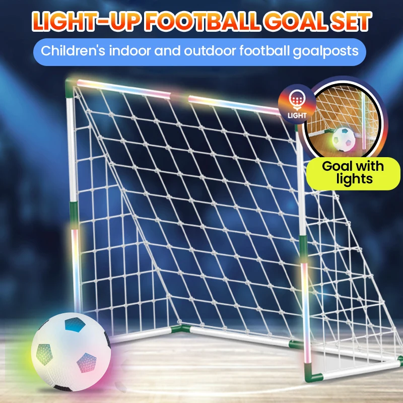 

Football Goal Sports Toy with Light Foldable Kids Football Gate with Ball Portable Soccer Games Indoor Outdoor Training Games