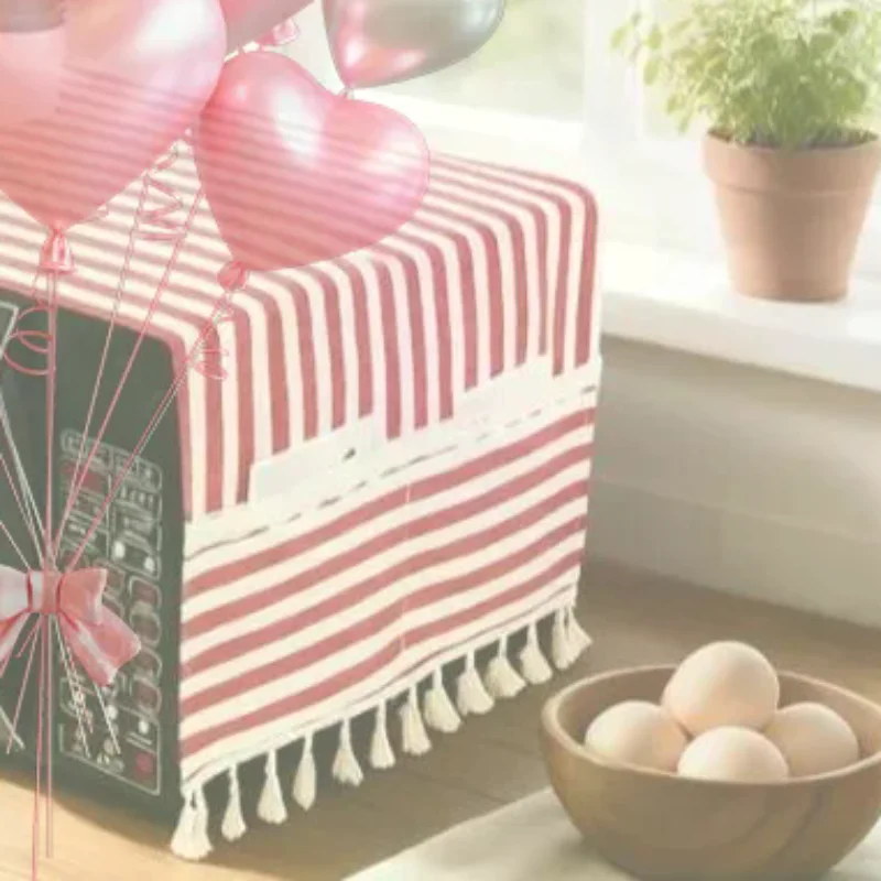Premium Cotton Microwave Oven Dust Cover With Side Storage Pockets