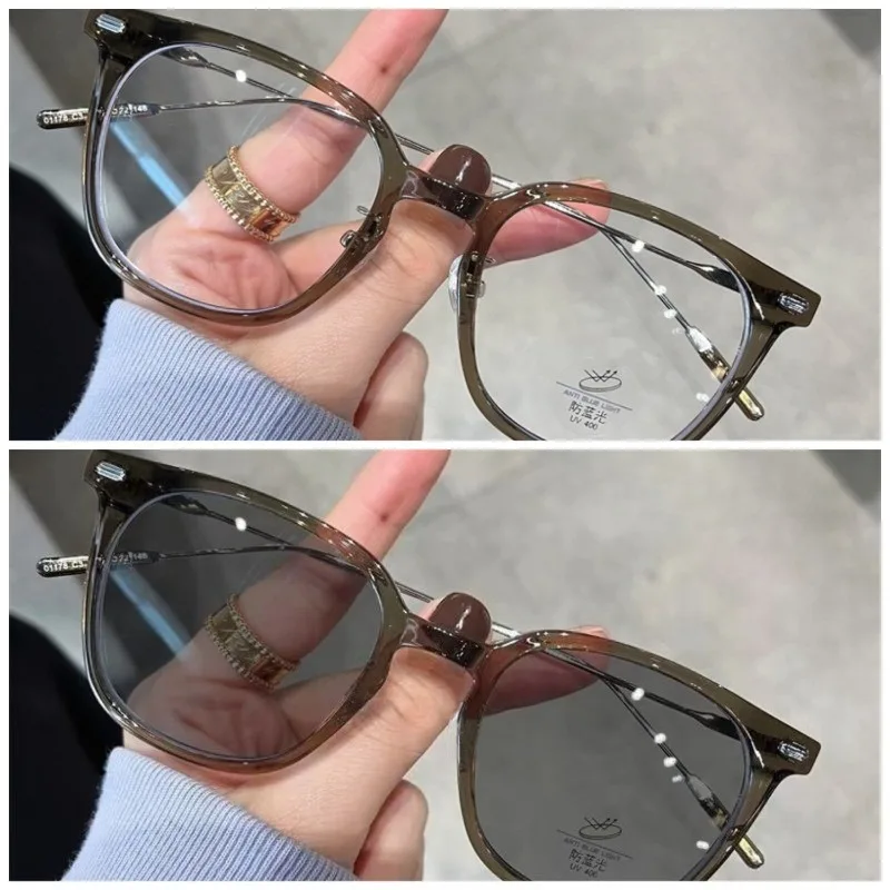 

Outdoor Photochromic Anti Radiation Shades Glasses for Woman Man Square Metal Frame Transition Anti Radiation Eyeglasse