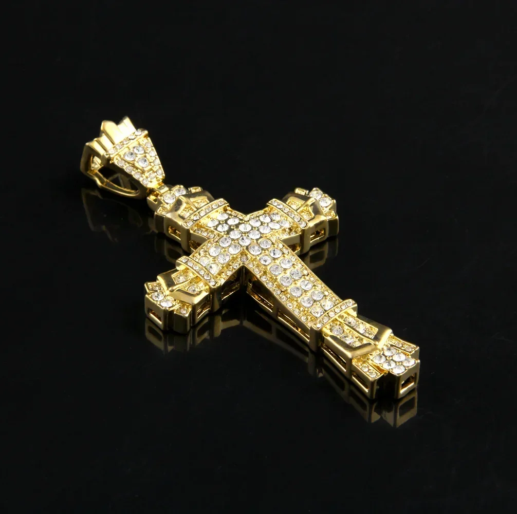 Hip Hop Ice Out Cross Pendant Necklace Men Street Hip Hop Rap Fashion Jewelry Religious Christian Amulet Necklace