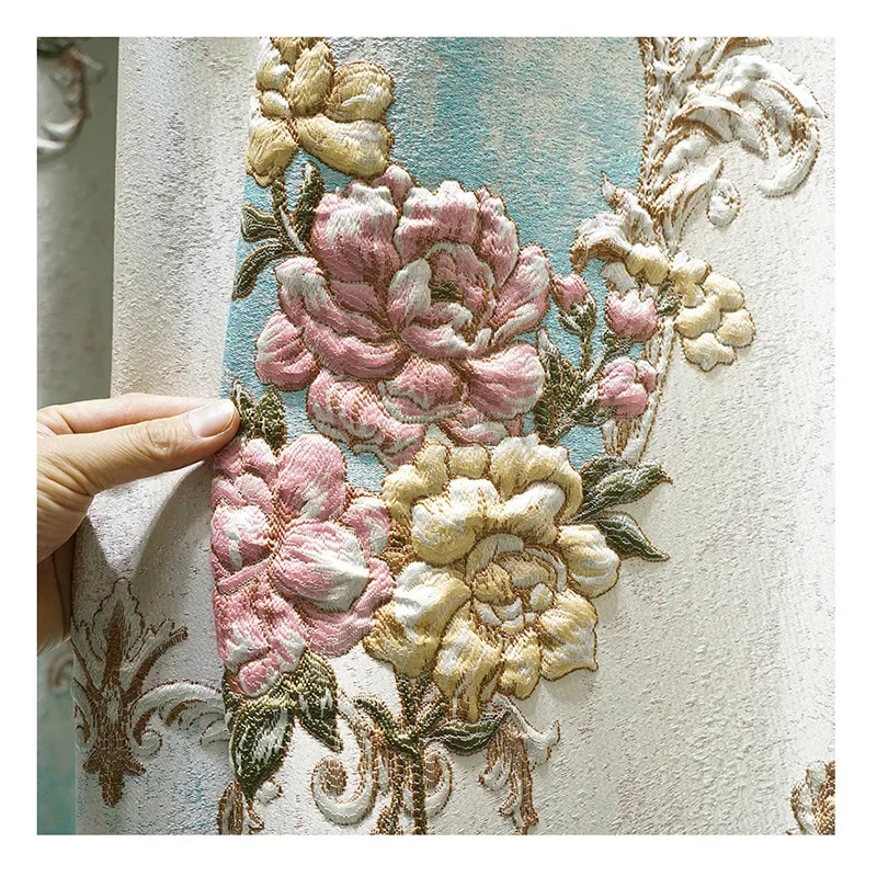 European Style Embroidered Luxury Curtains for Living Room Bedroom 3D Floral Pink Curtains High Precision Window Tulle Customize