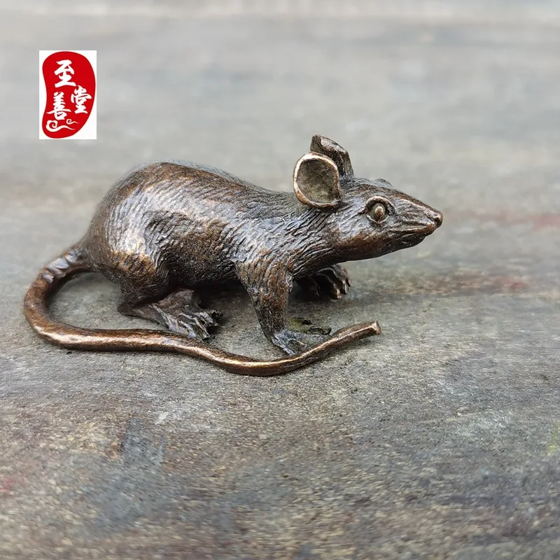 Antique Collection Old Patina Alloy Copper Living Room Decorative Ornament Zodiac Rat5x3x2CM