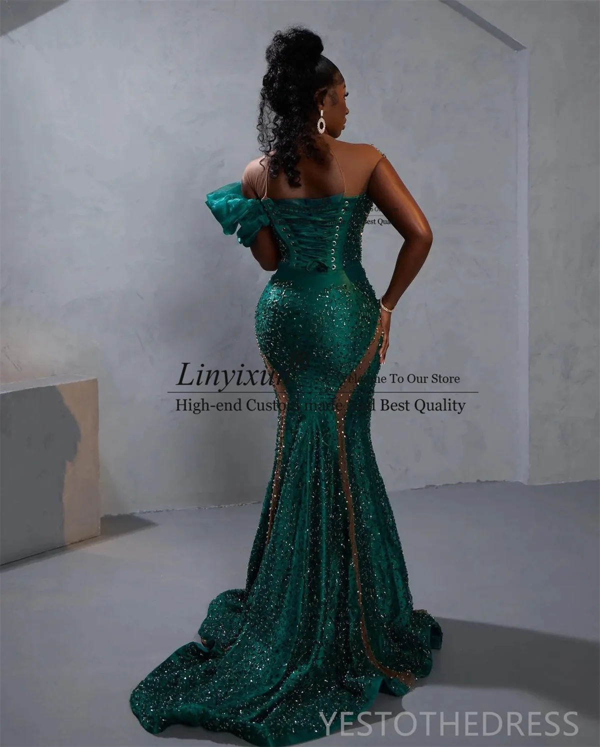 chinese dress ladies Mermaid One Shoulder Royal Blue African Prom Dress See Through Evening  Gowns #POL037 main image 0