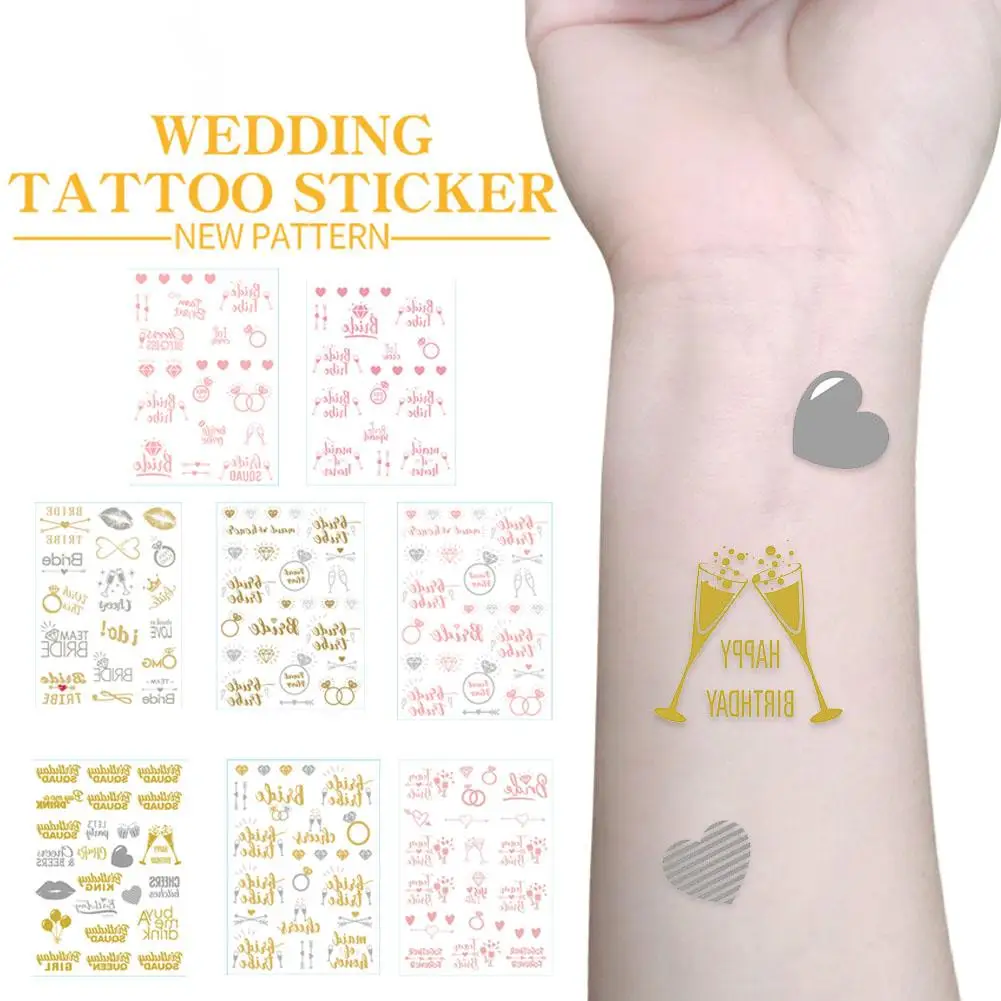 Waterproof Golden Tattoo Sticker for Bachelorette Party Crown Gold Foil Temporary Tattoos for Hand Body Bridal Shower Q9C7