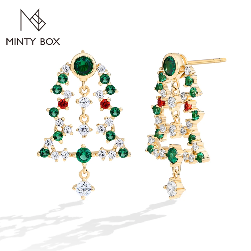 

MINTYBOX Серьги-гвоздики из стерлингового серебра 925 пробы 5А с кубическим цирконием для женщин Серьги-колокольчики Роскошные ювелирные изделия Рождественский подарок с покрытием 18 К