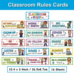 16 Pcs Classroom Rules Learning English Cards Bulletin Board Set Classroom Decor Behavior Rules Developing Teacher Teaching Aids