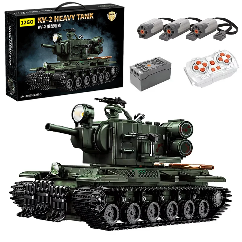 MOC WW2 Germany Military KV2 Super Heavy Tank Building Blocks Kit,2235Pcs Military Model Decoration Bricks DIY Toys Kids Gifts