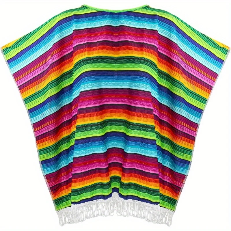 PESENAR Mexican Serape Poncho Costume - Cinco De Mayo Mexican Fiesta Ponchos for Adults