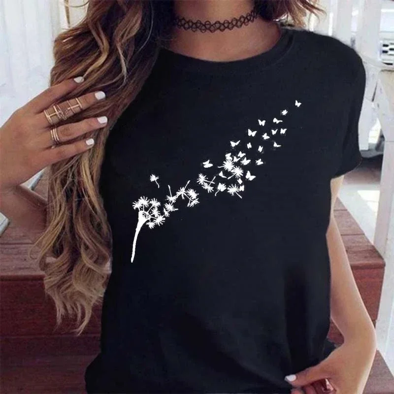 Maycaur femmes grande taille graphique dessin animé pissenlit imprimé t-shirt à manches courtes vêtements t-shirts occasionnels hauts femme vêtements d'été