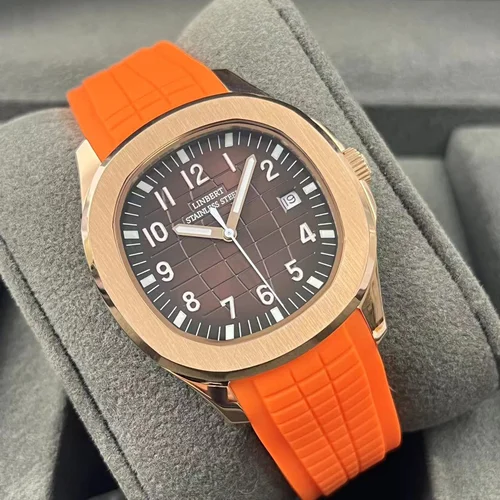 Reloj mecánico completamente automático LINBERT2025 de oro rosa para hombre, reloj con correa de silicona resistente al agua de acero luminoso de marca de lujo genuina