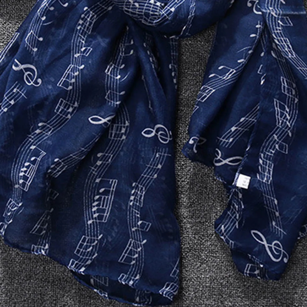 

Стильный темно-синий шифоновый шарф с музыкальными нотами, шаль с кондиционером, легкий мягкий пляжный шарф, элегантный сезонный шарф
