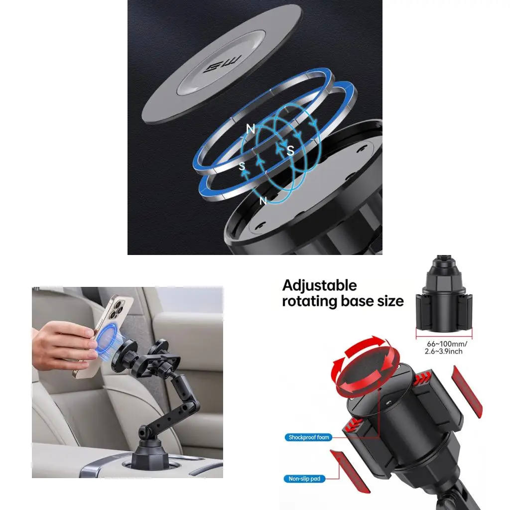 Car Cup Holder Phone mounts for 2 Devices Rotates Base Double Head Car Mount Suitable for 4 7.2 Inch Phones