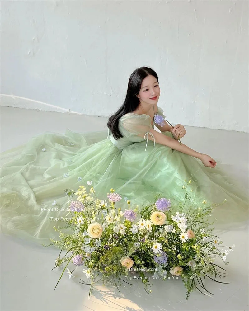 Giyu Sage Green Tulle Korea Fairy Wedding Dresses Formal Photoshoot Bridal Gowns Floor-length Evening Gown Dress