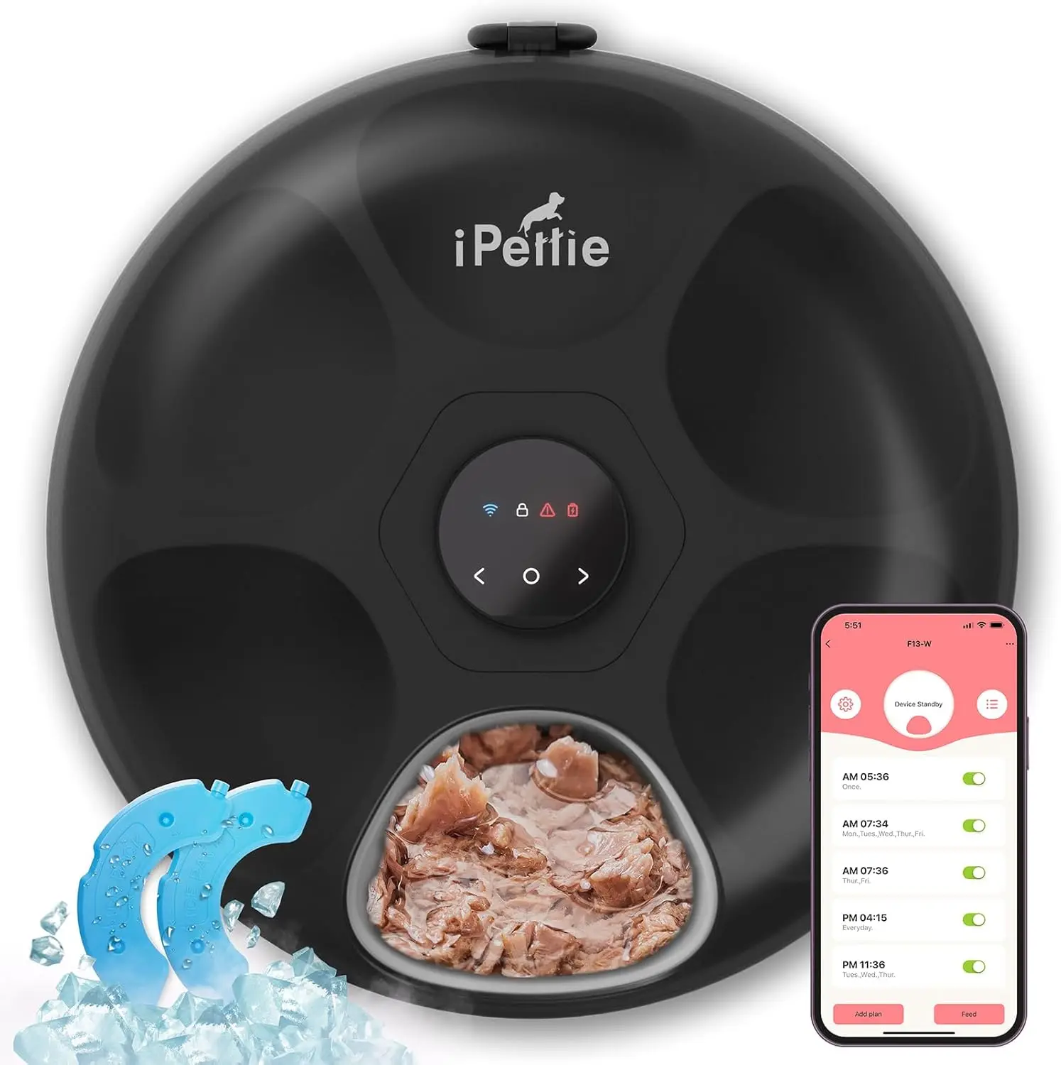 

Indoor Pet Feeding, App-Controlled, 6 Meal Scheduling, Comes with Two Ice Packs, Programmable Timer