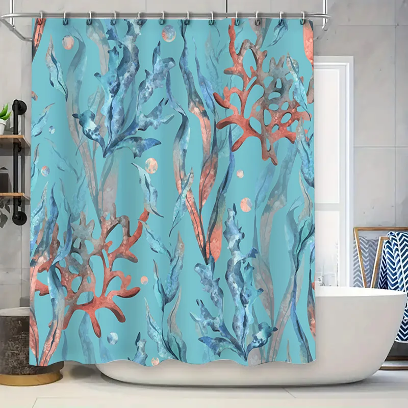 

Vibrant Coral Garden Shower Curtain Waterproof Fabric for Bathroom Decor in Blue Red
