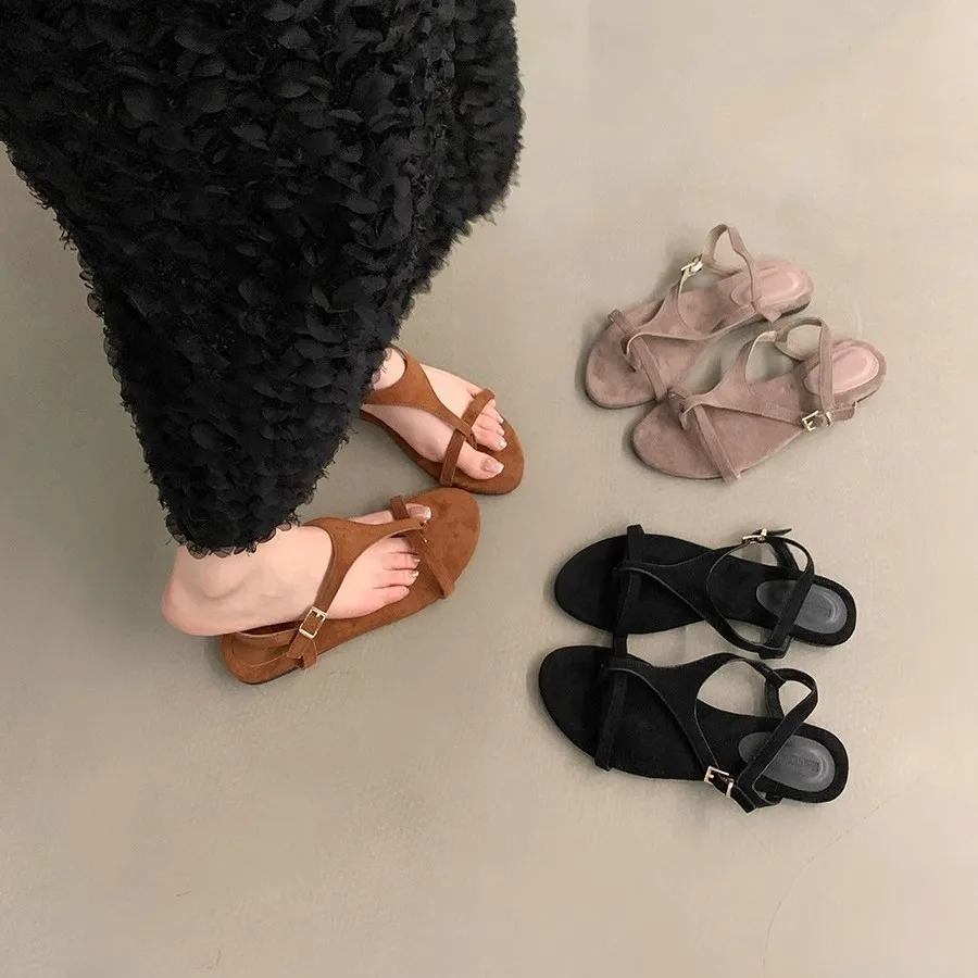 Summer Beach Vacation Women's Sandals Fashion Solid Color Clip Toe Flat Shoes Minimal Daily Versatile Ladies Sandalias