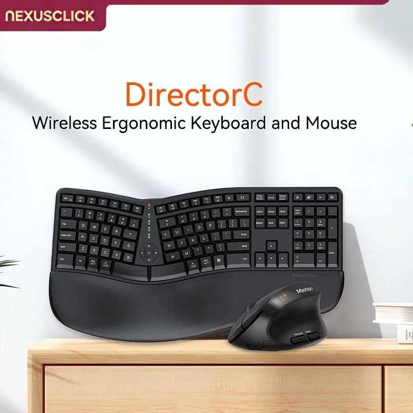 NexusClick Wireless Ergonomic Keyboard Mouse Combo,Rechargeable Split Keyboard with Wrist Rest,Vertical Mice for Office Typing
